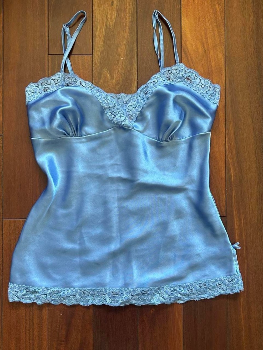 Blue Satin Lace Cami Y2K (Size S)